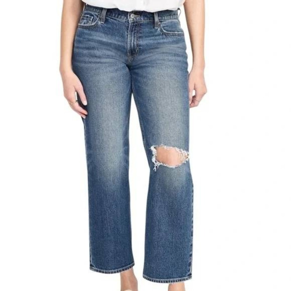 Old Navy Mid‎ Rise Boyfriend Loose Fit Distressed Jeans Size 12 Petite 12P NWT